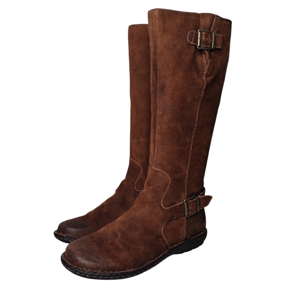 Born Brown Distressed Buckle Riding Tall Over The Knee Boots Sz 8M